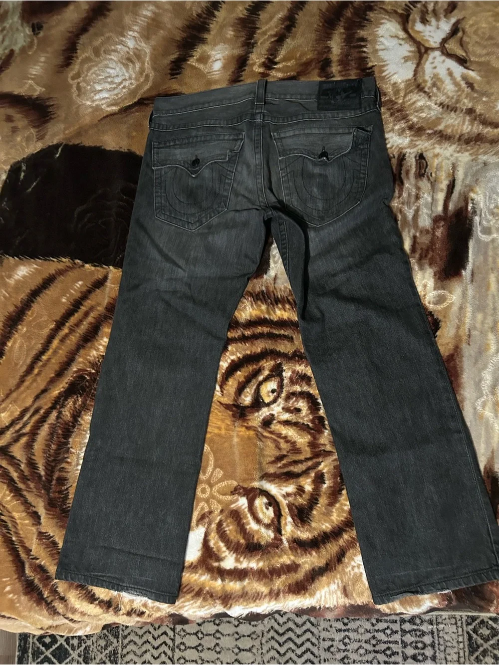 True Religion Men's Straight Leg Distressed Gray Jeans